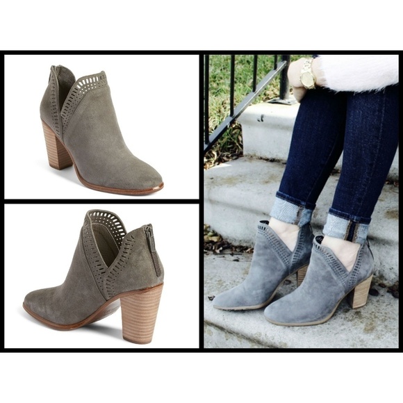 💕VINCE CAMUTO💕 Fileana Suede Heel Booties Gray - Picture 1 of 8